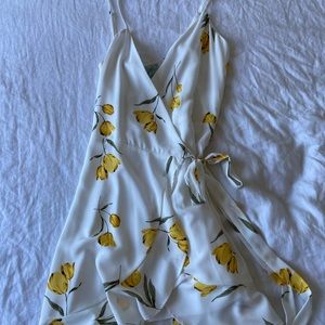 Yellow Floral wrap dress